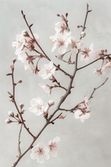 Obraz premium Minimalistic Geometric Cherry Blossom Shapes - Elegant Simplicity in Soft Gray and White