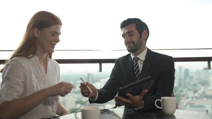 White collar worker meeting at high rise tower. Business and White collar worker.