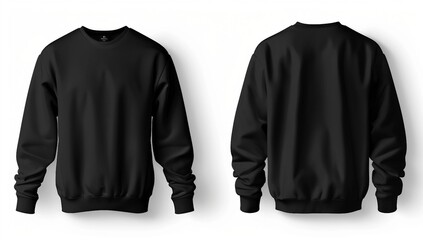 Black sweatshirt template front and back view isolated on white background, simple style