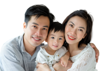 Family father mother son daughter kid studio photo white background