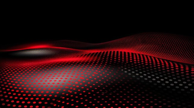 Abstract red wave design flowing on halftone dots pattern background with copy space