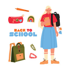 Back to school student hand drawn vector illustration set for education online learning reading book school and courses International education day teachers day concept art
