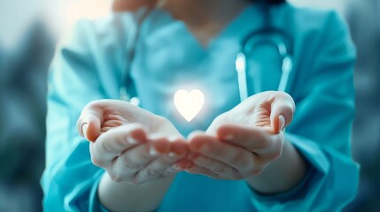 Close-up of woman's hand with plus icon, healthcare and welfare, vibrant blue backdrop, health insurance theme,