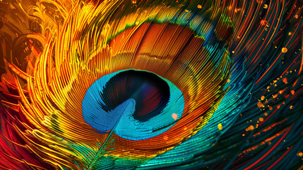 Obraz premium Abstract peacock feather eye with vibrant colors, pattern, nature