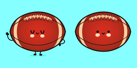 Cute funny Rugby ball. Vector hand drawn cartoon kawaii character illustration icon. Isolated on blue background. Rugby ball character concept