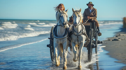 Horse-Drawn Carriage on a Sandy Beach