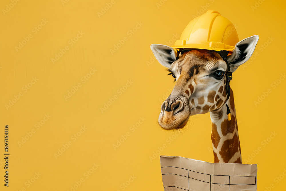 Wall mural created with generative ai image of giraffe animal working as engineer