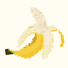 Obraz premium Pixel illustration of a peeled banana. Ideal for digital design, games and educational content.