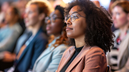 Business professionals attending an informative seminar at a conference, learning, networking