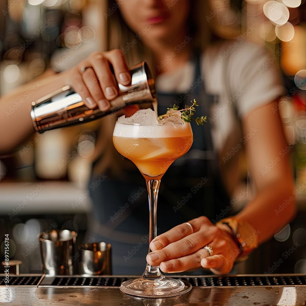 Poster a bartender shaking a cocktail with confidence, creating a smooth mix.