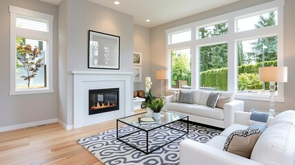 Home staging setup in a contemporary living room, home staging tips, preparation and appeal