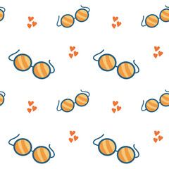 Summer beach elements seamless pattern. Childrens fashion background. Tropical fruits and accessories. Cute summer beach endless background.