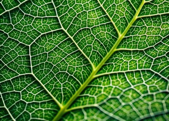 Intricate network of veins in a fresh green leaf, showcasing delicate branching patterns and textures in high-resolution, macro photography, against a soft, blurred background.