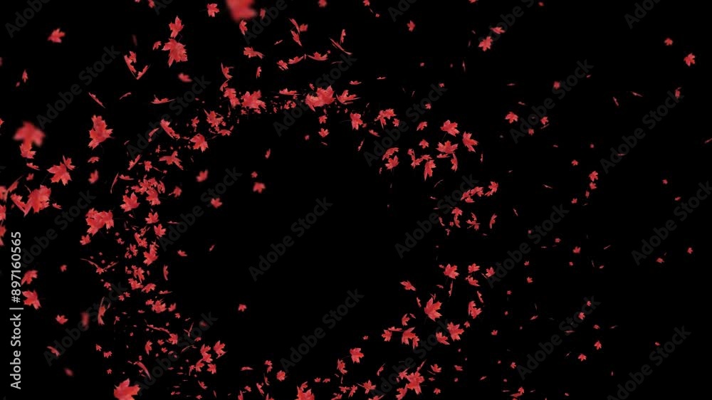 Wall mural red maple leaves flow trail on alpha channel. red maple leaves flow curve swirl on alpha channel.