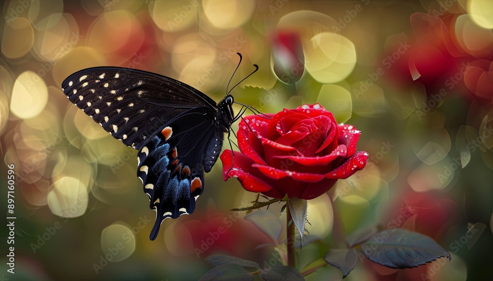 Canvas Prints A butterfly is resting on a rose