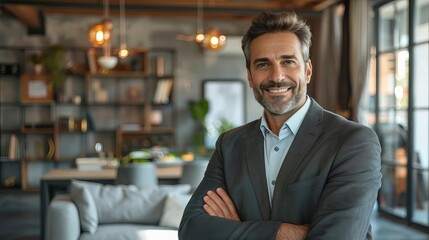 Fototapeta premium Portrait of a professional real estate agent in a stylish office, real estate agent, professionalism and trust