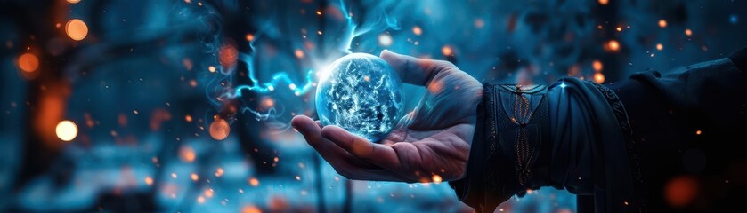 The art of sorcery, showcased in magazine photography style, with a warlock performing a spell under the moonlight, capturing the allure of the occult