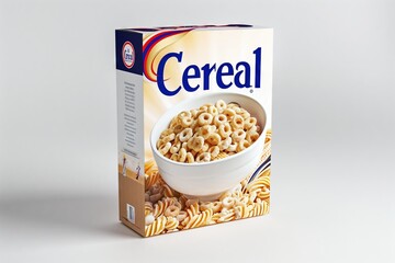 Generic Blue Yellow Cereal Box Isolated on Blank White Background Generative Illustration