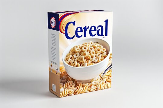 Generic Blue Yellow Cereal Box Isolated on Blank White Background Generative Illustration