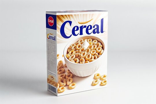 Generic Blue Yellow Cereal Box Isolated on Blank White Background Generative Illustration