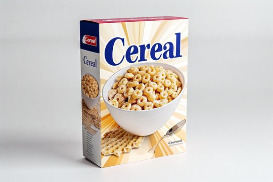 Generic Blue Yellow Cereal Box Isolated on Blank White Background Generative Illustration