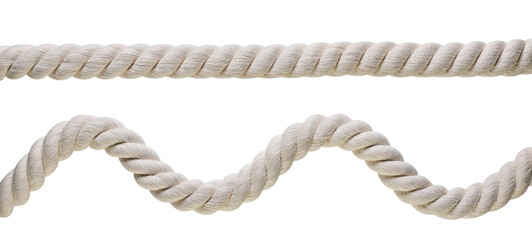 Rope straight and winding close-up on white background. Isolated