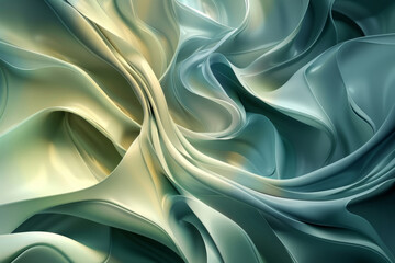 Obraz premium Flowing silk like forms in soft hues of green and beige. Smooth elegant visual effect