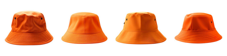 Fototapeta premium Collection set of orange bucket hats isolated on transparent background