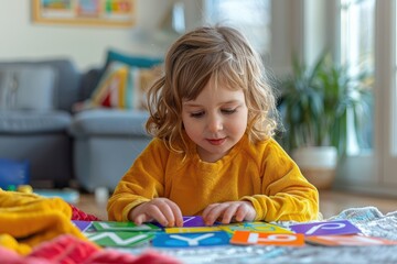 Young Child Engaged in Homeschool Literacy Lesson with Phonics Cards for Reading Practice