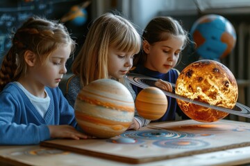 Fototapeta premium Exploring the Solar System: Engaged Students in a School Science Class