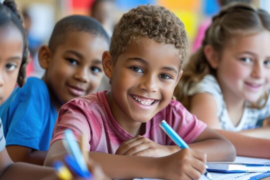 Young Minds at Work: Kids Engaged in a Creative School Writing Class