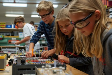 Fototapeta premium Inspired Students Working on a Creative Science Project for a School Academic Challenge