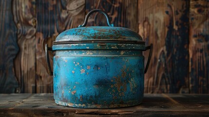 Fototapeta premium Blue iron container with antique appearance