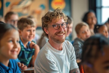 Fototapeta premium Interactive History Lesson: Educator and Students Engaged in School Education
