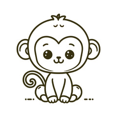 Adorable Cartoon Monkey  Vector Illustration, Cute Monkey Line Art for Kids, Happy Baby Monkey  High-Quality Vector Graphic 