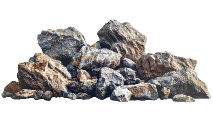 A pile of rocks against a clean white background, perfect for use in presentations or design projects