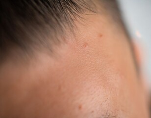 close-up photograph of a white adult man's forehead