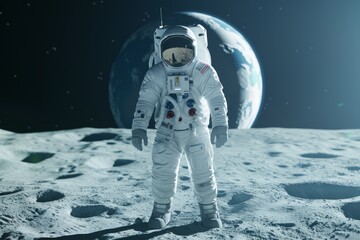A astronaut walking on the moon with Earth in background