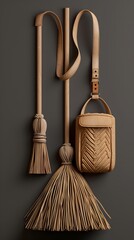 Elegant Handcrafted Crossbody Bag and Broom in Minimalist Studio Setting