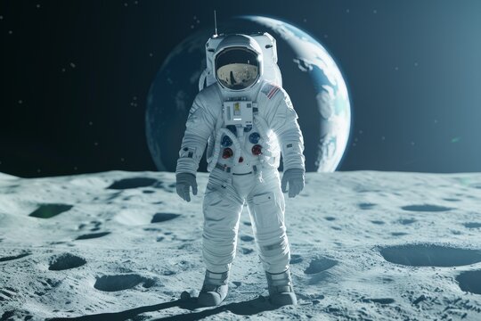 A astronaut walking on the moon with Earth in background - Powered by Adobe