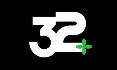 32 Leaf Number Logo Green White Health
