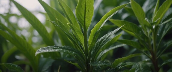 Macro image of a green plant in natural surroundings with copy space image.