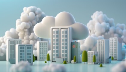 A cloud server in the sky surrounded by clouds