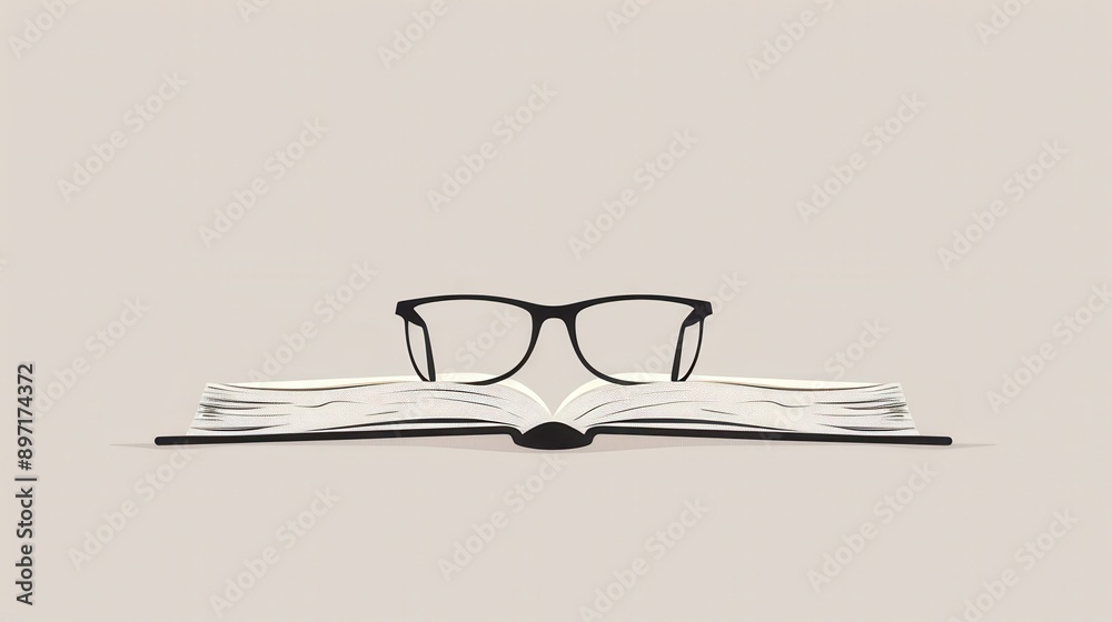 Fototapete an open book lies flat on a simple background, with eyeglasses resting on top of the open pages. gen