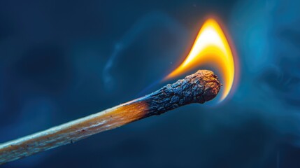 Macro photograph of lit match on dark background wooden match igniting black head spark of leadership within a team