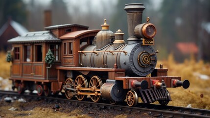 Naklejka premium Festive fairy train in vintage postcard style christmas and new year celebration