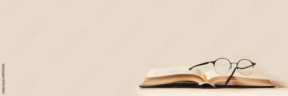 Leinwandbilder an open book with round eyeglasses resting on the pages. generative ai