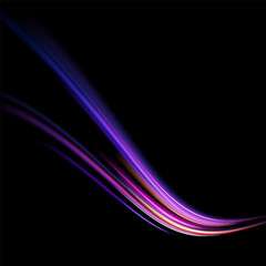 ГAbstract neon light rays background. A Colorful Motion Background of City Light Trails. Purple glowing wave swirl, impulse cable lines. Long time exposure. VectorГрафика и иллюстррафика и иллюстрации