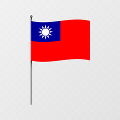 Taiwan flag on flagpole. Vector illustration.