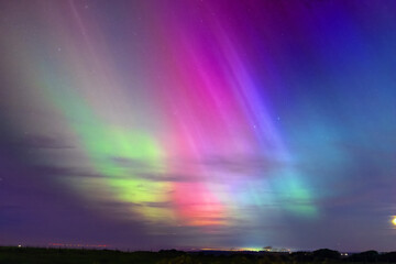 Fototapeta premium Aurora borealis, northern lights, a super storm event, geomagnetic storm, kp index